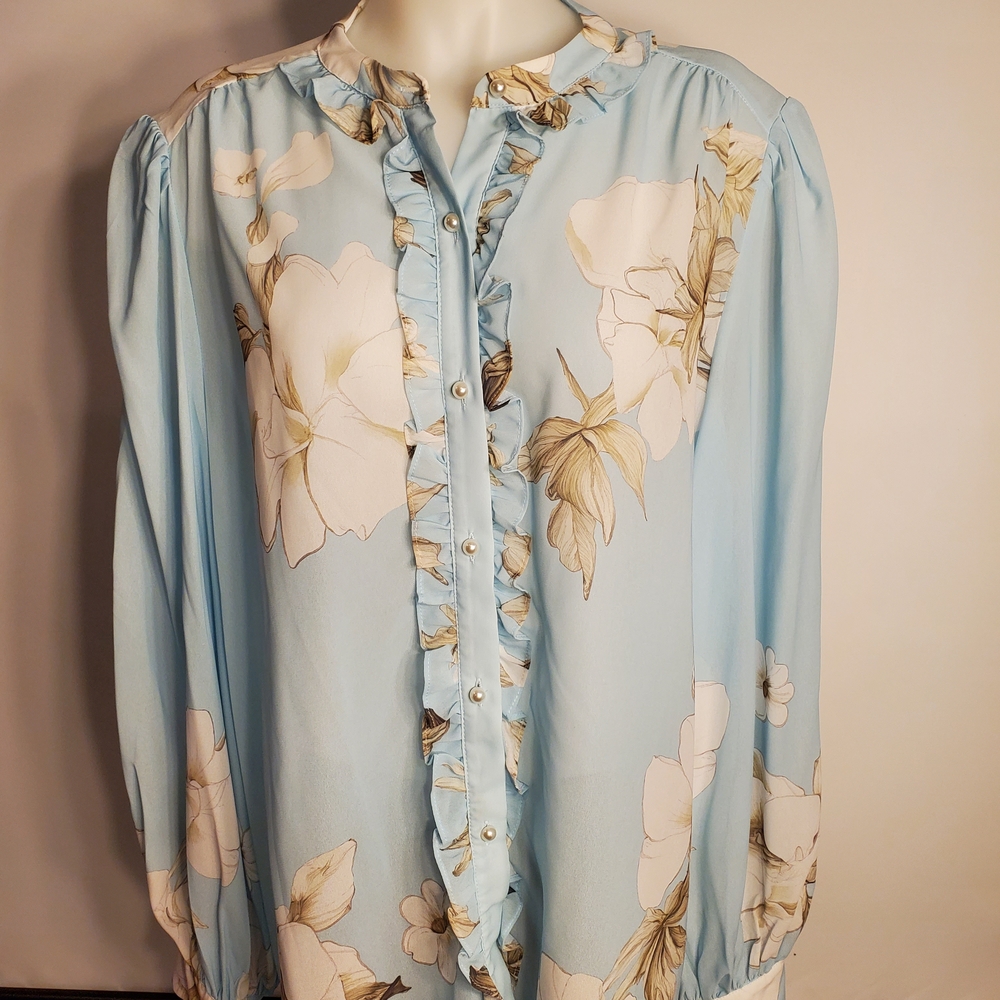 STYLEWE Light Blue Floral Ruffle Blouse